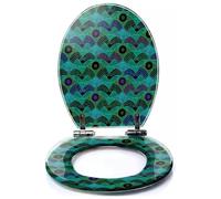 Colored Toilet Seat with Slow Close, Geometric Trendy 80s Retro Seamless Pattern Funky Hipster Texture for Resin Toilet Seats, Easy to Install, Easy to Clean Heavy Duty Deluxe Toilet Seat