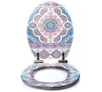 Colored Toilet Seat with Slow Close, Indian Tribal Ornament Pattern Aztec Towel Yoga Henna Tattoo Style Resin Toilet Seats, Easy to Install, Easy to Clean Heavy Duty Deluxe Toilet Seat