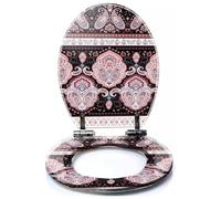 Colored Toilet Seat with Slow Close, Indian Tribal Ornament Pattern Aztec Towel Yoga Henna Tattoo Style Resin Toilet Seats, Easy to Install, Easy to Clean Heavy Duty Deluxe Toilet Seat