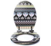 Colored Toilet Seat with Slow Close, Indian Tribal Ornament Pattern Elephants Aztec Towel Yoga lace Henna Resin Toilet Seats, Easy to Install, Easy to Clean Heavy Duty Deluxe Toilet Seat