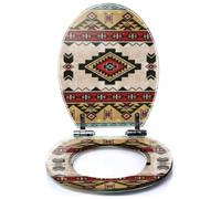 Colored Toilet Seat with Slow Close, Native Amen Southwest Aztec Pattern Navajo Indian Ornament Pattern Resin Toilet Seats, Easy to Install, Easy to Clean Heavy Duty Deluxe Toilet Seat