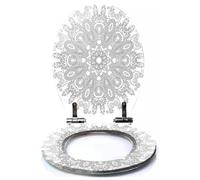 Colored Toilet Seat with Slow Close, Nordic Ornament Winter Scandinavian Seamless Pattern Border for Fabric Resin Toilet Seats, Easy to Install, Easy to Clean Heavy Duty Deluxe Toilet Seat