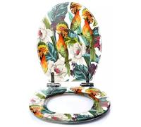 Colored Toilet Seat with Slow Close, Seamless Exotic Tropical Pattern Leaves Fruits Flowers Birds Resin Toilet Seats, Easy to Install, Easy to Clean Heavy Duty Deluxe Toilet Seat
