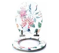 Colored Toilet Seat with Slow Close, Seamless Exotic Tropical Pattern Leaves Fruits Flowers Birds Resin Toilet Seats, Easy to Install, Easy to Clean Heavy Duty Deluxe Toilet Seat