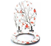 Colored Toilet Seat with Slow Close, Seamless Exotic Tropical Pattern Leaves Fruits Flowers Birds Resin Toilet Seats, Easy to Install, Easy to Clean Heavy Duty Deluxe Toilet Seat