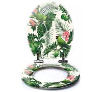 Colored Toilet Seat with Slow Close, Seamless Exotic Tropical Pattern Leaves Fruits Flowers Birds Resin Toilet Seats, Easy to Install, Easy to Clean Heavy Duty Deluxe Toilet Seat