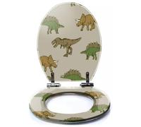 Colored Toilet Seat with Slow Close, Seamless Repeat Pattern t rex Stegosaurus Triceratops Dinosaurs Resin Toilet Seats, Easy to Install, Easy to Clean Heavy Duty Deluxe Toilet Seat