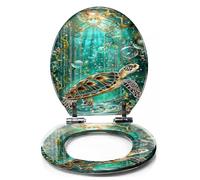 Colored Toilet Seat with Slow Close, Stained Glass Sea Turtle Art Teal Aquamarine Tranquility Resin Toilet Seats, Easy to Install, Easy to Clean Heavy Duty Deluxe Toilet Seat