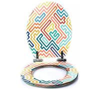 Colored Toilet Seat with Slow Close, Striped Colorful Seamless Geometric Pattern Resin Toilet Seats, Easy to Install, Easy to Clean Heavy Duty Deluxe Toilet Seat