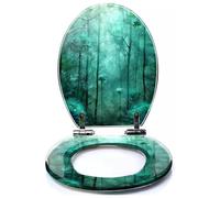 Colored Toilet Seat with Slow Close, Sunken Pirate Ship Illustration Teal Stained Glass Sails Artwork Resin Toilet Seats, Easy to Install, Easy to Clean Heavy Duty Deluxe Toilet Seat