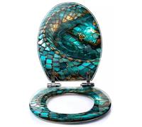 Colored Toilet Seat with Slow Close, Sunken Pirate Ship Illustration Teal Stained Glass Sails Artwork Resin Toilet Seats, Easy to Install, Easy to Clean Heavy Duty Deluxe Toilet Seat