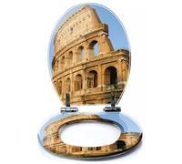 Colored Toilet Seat with Slow Close, Tower at Sunset Paris France Resin Toilet Seats, Easy to Install, Easy to Clean Heavy Duty Deluxe Toilet Seat
