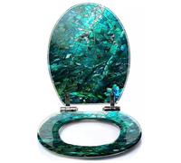 Colored Toilet Seat with Slow Close, Tranquil Blues Stained Glass Canvas Elegance Series Resin Toilet Seats, Easy to Install, Easy to Clean Heavy Duty Deluxe Toilet Seat