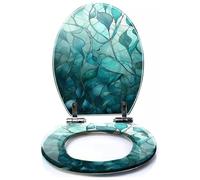 Colored Toilet Seat with Slow Close, Tranquil Blues Stained Glass Canvas Elegance Series Resin Toilet Seats, Easy to Install, Easy to Clean Heavy Duty Deluxe Toilet Seat