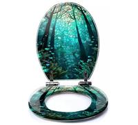 Colored Toilet Seat with Slow Close, Tranquil Blues Stained Glass Canvas Elegance Series Resin Toilet Seats, Easy to Install, Easy to Clean Heavy Duty Deluxe Toilet Seat