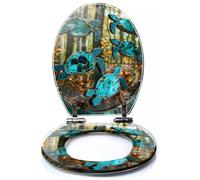 Colored Toilet Seat with Slow Close, Tranquil Blues Stained Glass Canvas Elegance Series Resin Toilet Seats, Easy to Install, Easy to Clean Heavy Duty Deluxe Toilet Seat