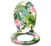Colored Toilet Seat with Slow Close, Tropical Seamless Pattern Watercolor Tropic Drawing Rose Bird Greenery Resin Toilet Seats, Easy to Install, Easy to Clean Heavy Duty Deluxe Toilet Seat