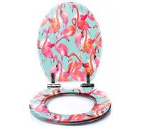 Colored Toilet Seat with Slow Close, Tropical Seamless Pattern Watercolor Tropic Drawing Rose Bird Greenery Resin Toilet Seats, Easy to Install, Easy to Clean Heavy Duty Deluxe Toilet Seat