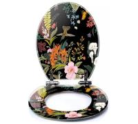 Colored Toilet Seat with Slow Close, Tropical Seamless Pattern Watercolor Tropic Drawing Rose Bird Greenery Resin Toilet Seats, Easy to Install, Easy to Clean Heavy Duty Deluxe Toilet Seat
