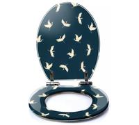 Colored Toilet Seat with Slow Close, Tropical Seamless Pattern Watercolor Tropic Drawing Rose Bird Greenery Resin Toilet Seats, Easy to Install, Easy to Clean Heavy Duty Deluxe Toilet Seat