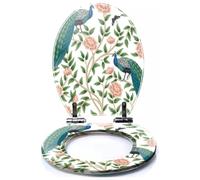 Colored Toilet Seat with Slow Close, Tropical Seamless Pattern Watercolor Tropic Drawing Rose Bird Greenery Resin Toilet Seats, Easy to Install, Easy to Clean Heavy Duty Deluxe Toilet Seat