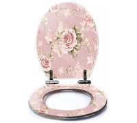 Colored Toilet Seat with Slow Close, Worn Out Antique Seamless Round Cross Dot Line e Flower Ideal for Resin Toilet Seats, Easy to Install, Easy to Clean Heavy Duty Deluxe Toilet Seat