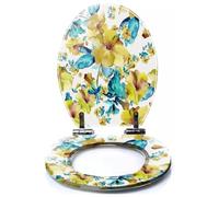 Colored Toilet Seat with Slow Close, Worn Out Antique Seamless Round Cross Dot Line e Flower Ideal for Resin Toilet Seats, Easy to Install, Easy to Clean Heavy Duty Deluxe Toilet Seat