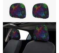Colored Turtles Mandalas 2pcs Personalized Embroidery Soft Breathable Car Seat Headrest Cover Protection Auto Accessories