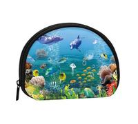 Colored Undersea World Print Portable Mini Storage Bag Shell Shaped Wallet Small Coin Wallet Shell Storage Bag