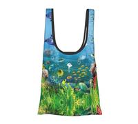 Colored Undersea World Print Reusable, Foldable,Washable Grocery Bags Foldable in A Pouch Eco Tote Shopping Bag,Daily Shopping Loading