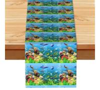 Colored Undersea World Stylish Printed Table Cloth, Decorative Table Runner 13x72in for Home, Party and Banquet Home Decor