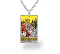 Colored Waite Tarot Card Necklace • Stainless Steel Major Arcana Cards Pendant • Statement Jewelry Gift For Spiritual Men And Witchy Women (03-The Empress)