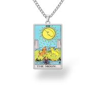 Colored Waite Tarot Card Necklace • Stainless Steel Major Arcana Cards Pendant • Statement Jewelry Gift For Spiritual Men And Witchy Women (18-The Moon)