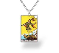 Colored Waite Tarot Card Necklace • Stainless Steel Major Arcana Cards Pendant • Statement Jewelry Gift For Spiritual Men And Witchy Women (00-The Fool)