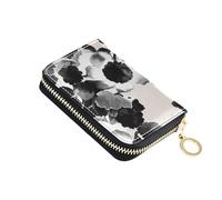 Colored Wallets for Women Small RFID Blocking Card Holder Cute Abstract Floral White Black Coin Purse Pouch with Zipper