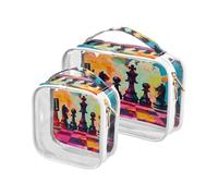 Colored Watercolor Chess 2 Pack Clear Hanging Toiletry Bags TSA Approved Water-Resistant Cosmetic Bags for Women Men’s Shaving kit maquillaje para