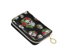 Colored Women's Wallet Leather Credit Card Protector RFID Blocking White Skulls Floral Red Black Mens Wallet with Coin Pocket