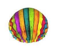 Colored Wooden Board Print Reusable Bath Shower Caps For Women Long Hair,Double Layer Bathing Shower Hat
