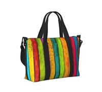 Colored Wooden Board Print Travel Hand Bag Lightweight Foldable Carry Tote for Weekend Trip Vacation Airplane