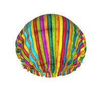 Colored Wooden Board Printed Bathing Cap, Dual Layer Hair Protector, Elastic Hair Cover For Washing Face, 10.6in/27cm