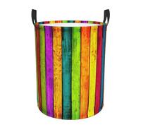 Colored Wooden Board Printing Circular Dirty Laundry Basket, Large Storage Baskets, Works In Kitchen, Playroom,Bathroom