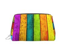 Colored Wooden Board Small Makeup Bag Travel Cosmetic Bag Makeup Pouch PU Leather Portable Versatile Zipper Make up Bag for Women Girls