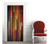 Colored Wooden Boards Door Stickers for Interior Doors Geometric Lines 3D Door Sticker Murals Decals Wallpaper Self Adhesive Waterproof Poster for Bedroom Living Bathroom 77x200 cm e-1055