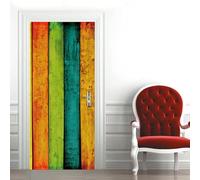 Colored Wooden Boards Door Stickers for Interior Doors Vertical Stripes 3D Door Sticker Murals Decals Wallpaper Self Adhesive Waterproof Poster for Bedroom Living Bathroom 85x200 cm e-437