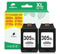 COLORETTO 305 Black Ink Cartridges Compatible with HP 305 XL for Envy 6032e 6000e 6020e 6022e Envy pro 6420e 6430e, 305 Ink Cartridges Deskjet 2710e 2720e 2700e 4120e 4122e Replacement (2 pack)