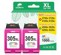 COLORETTO 305 Ink Cartridges Colour Compatible with HP Deskjet 2810e 2820e 4220e 2800e 4222e 4200e Envy 6032e 6020e 6000e 6022e 6432e 305XL for HP 305 Printer Ink colour Replacement 2 pack
