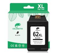 COLORETTO 62XL for HP 62 XL Black Ink Cartridges Envy 5546 5540 5544 5541 5644 7640 5547 Officejet 250 5740 5470 200c High Yield 62 Printer Ink Replacement