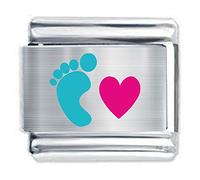 Colorev - Baby Foot with Pink Heart Italian Charm - Compatable with all 9mm Italian Style Charms