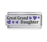 Colorev - Great Granddaughter with Purple Hearts Superlink compatible with all 9mm Italian Style Charm bracelets.