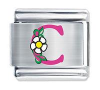 Colorev - PINK DAISY LETTER C - Compatible with all 9mm Italian Style Charm Bracelets